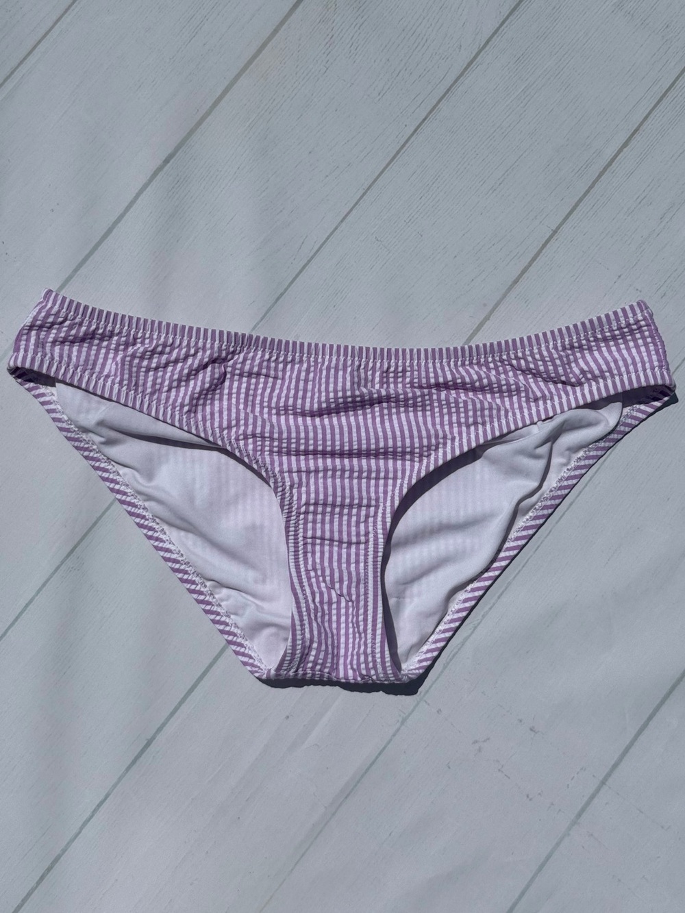 J.Crew Seersucker Bikini Bottom. Striped Orchid. Like New Condition. Size Medium